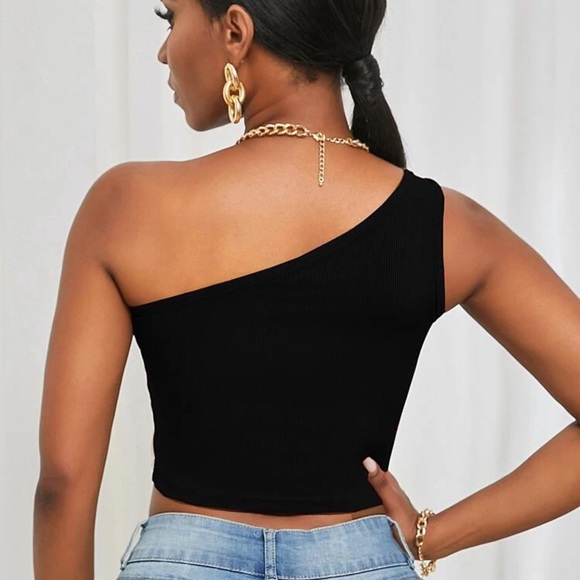 One shoulder ribbed knit crop top tank y2k black - Picture 2 of 8